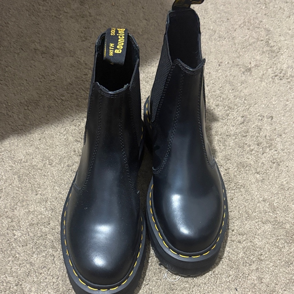 Dr. Martens Black Boots with Yellow Stitching